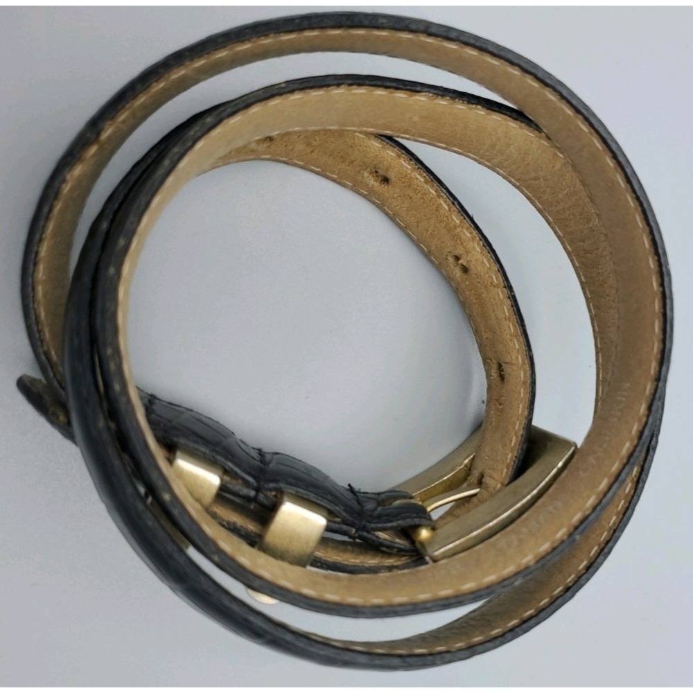Kenneth Cole New York Calfskin Leather Croc Embossed Belt Gold Buckle Ladies Lrg - Picture 2 of 9
